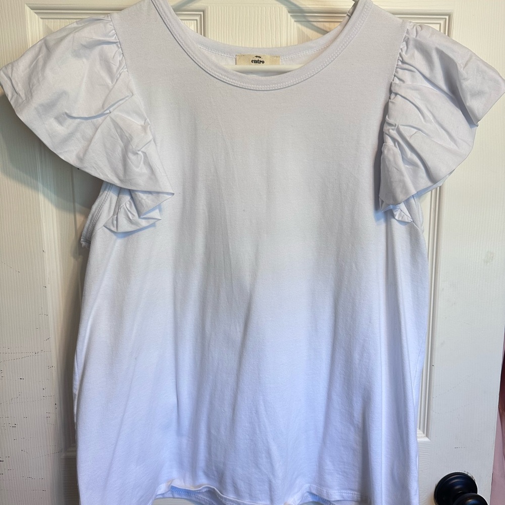 White Ruffled Sleeve Top